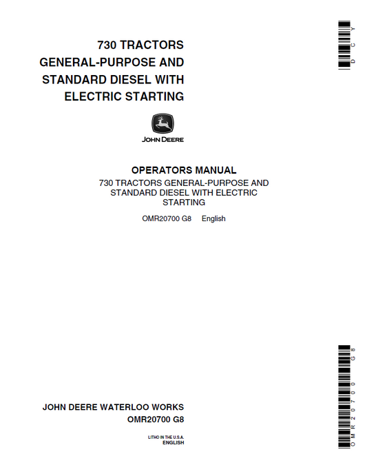 John Deere 730 Tractor OMR20700 Operator Manual PDF