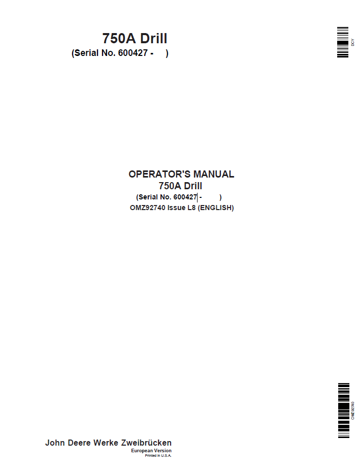 John Deere 750A Drill Operator Manual OMZ92740 | Complete PDF Guide