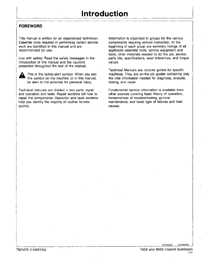 John Deere 750B & 850B Crawler Bulldozer Repair Technical Manual