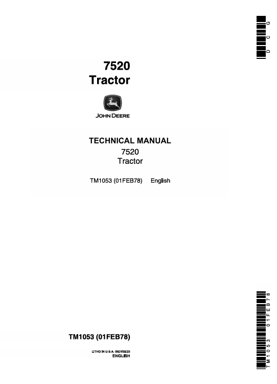 John Deere 7520 Tractor Technical Manual TM1053 – Complete Repair Guide