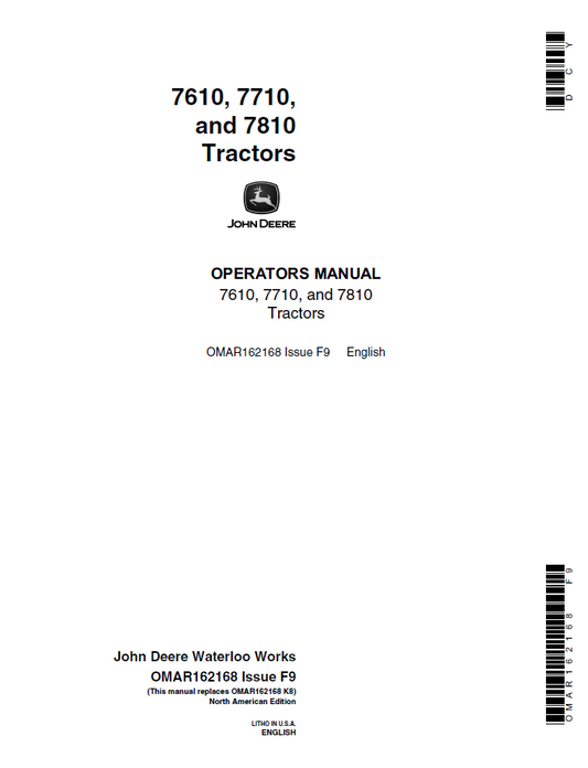 John Deere 7610 7710 7810 Tractor Operator Manual