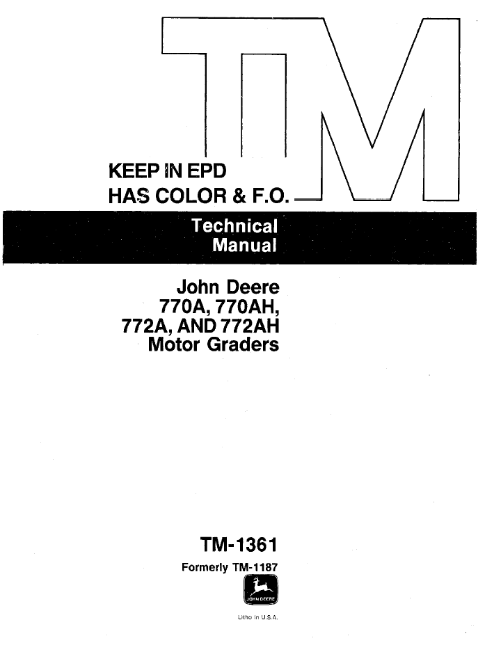 John Deere 770A 770AH 772A 772AH Motor Grader Service Manual