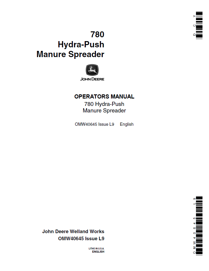 John Deere 780 Hydra-Push Manure Spreader Manual (OMW40645)