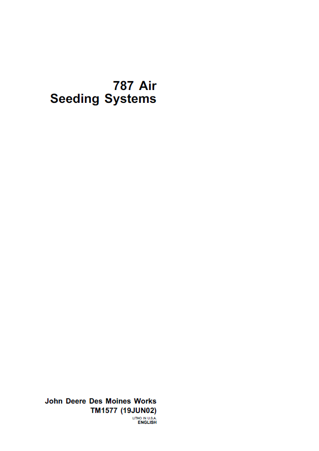 John Deere 787 Air Seeding System Workshop & Repair Manual (TM1577)