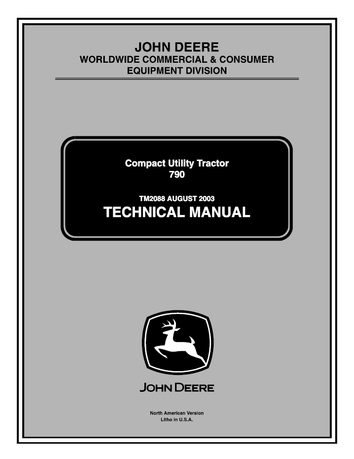John Deere 790 Compact Utility Tractor Technical Manual (TM2088)