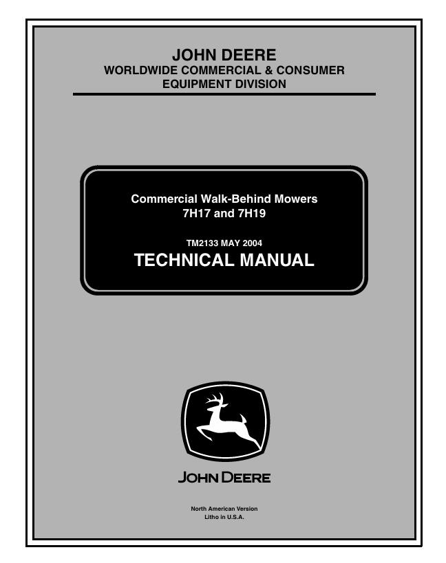 John Deere 7H17 & 7H19 Commercial Walk-Behind Mower TM2133 Manual