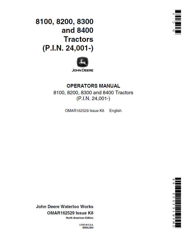 John Deere 8100 8200 8300 8400 Tractor Operator Manual