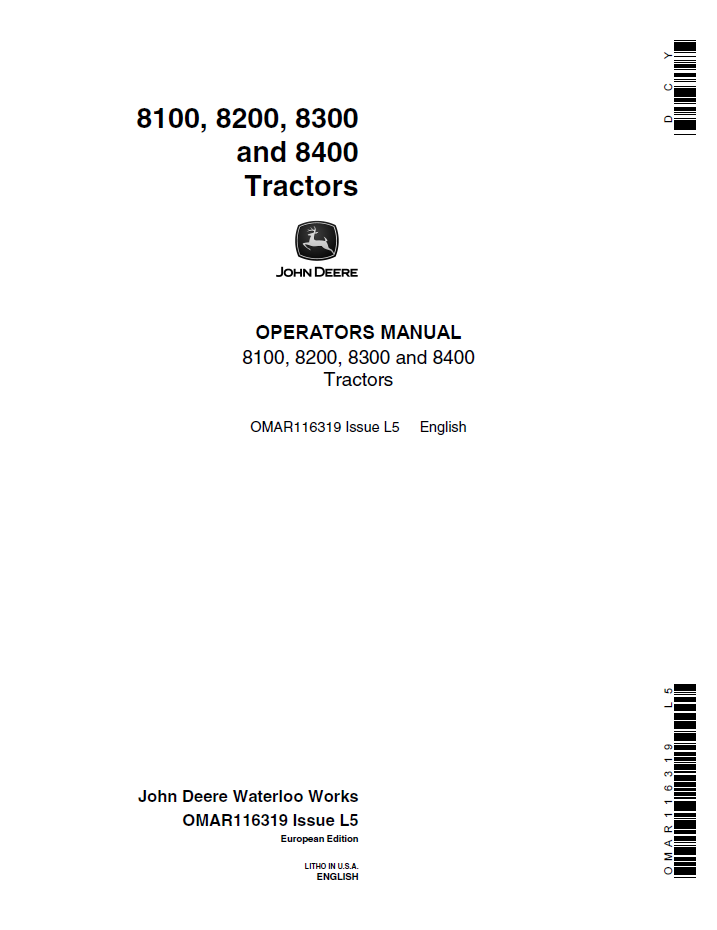 John Deere 8100 8200 8300 8400 Tractor Operator Manual OMAR116319 PDF