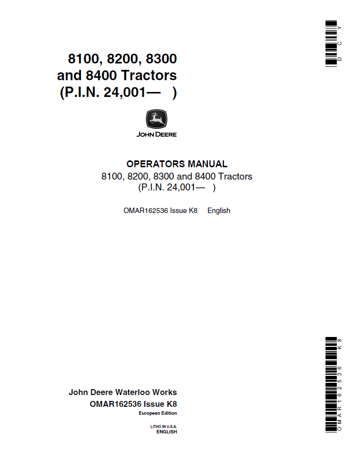John Deere 8100 8200 8300 8400 Tractor Operator Manual OMAR162536 PDF