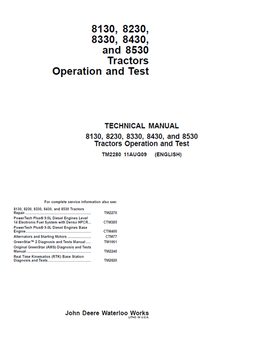 John Deere 8130 to 8530 Tractor TM2280 Technical Manual