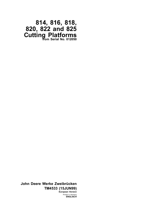 John Deere 814-825 Cutting Platform Technical Manual TM4533 PDF
