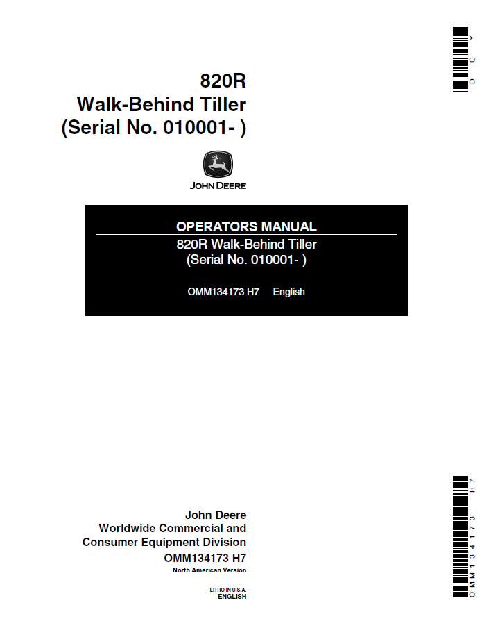 John Deere 820R Walk-Behind Tiller Operator Manual PDF OMM134173