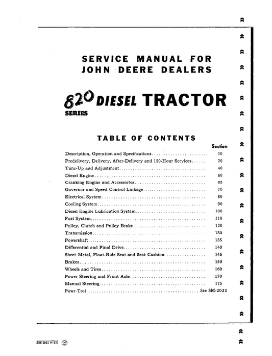 John Deere 820 Diesel Tractor Technical Service Manual SM2021