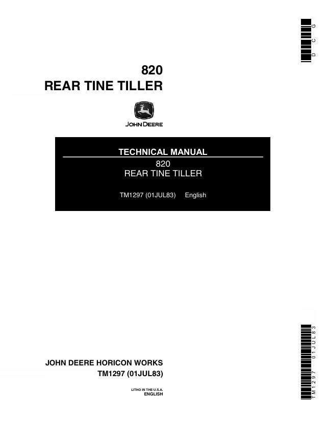 John Deere 820 Rear Tine Tiller Technical Manual TM1297