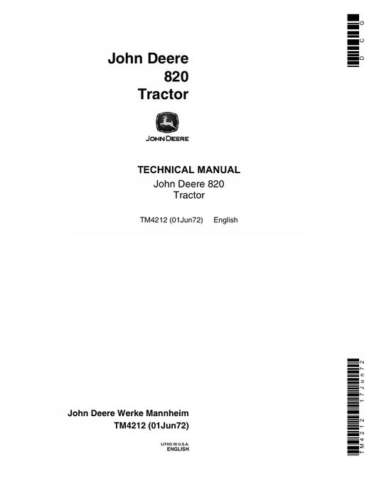 John Deere 820 Tractor Technical Manual TM4212 Download