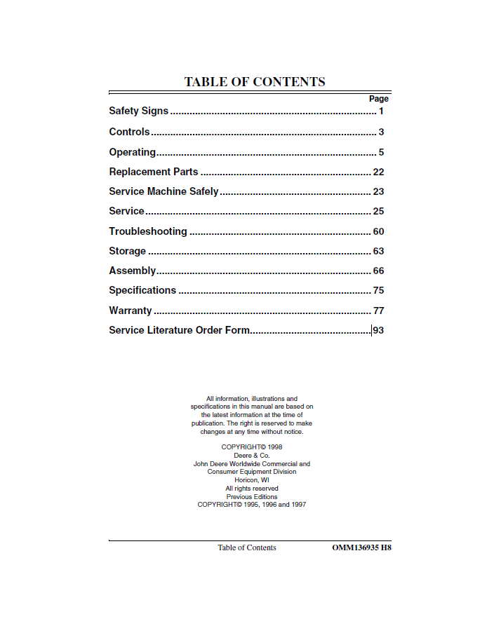 John Deere 828D 1032D Snow Blower User Manual Download PDF