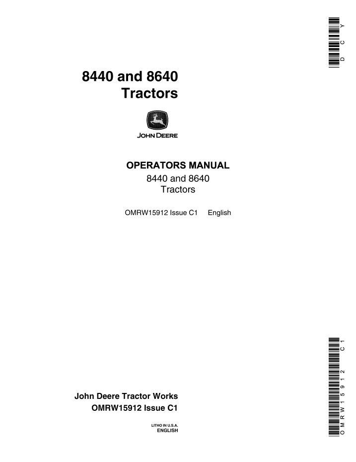 John Deere 8440 & 8640 Tractor Operator Manual (OMRW15912)