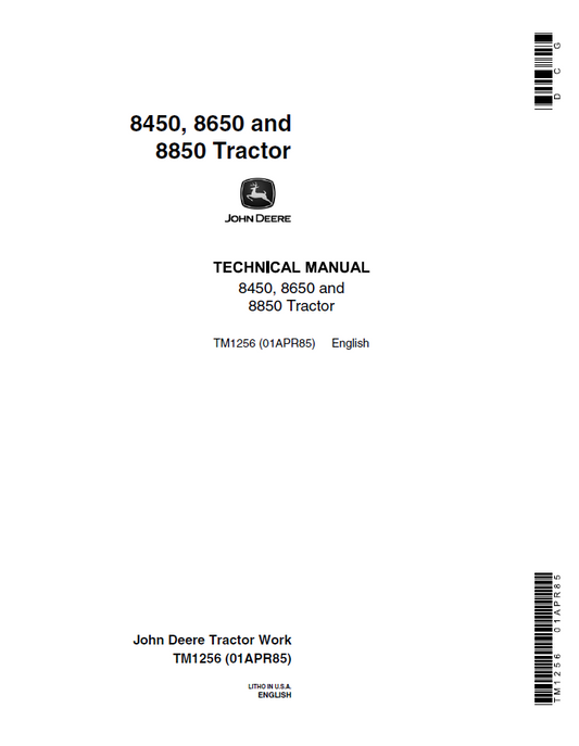 John Deere 8450, 8650 & 8850 Tractor Workshop & Repair Manual (TM1256)