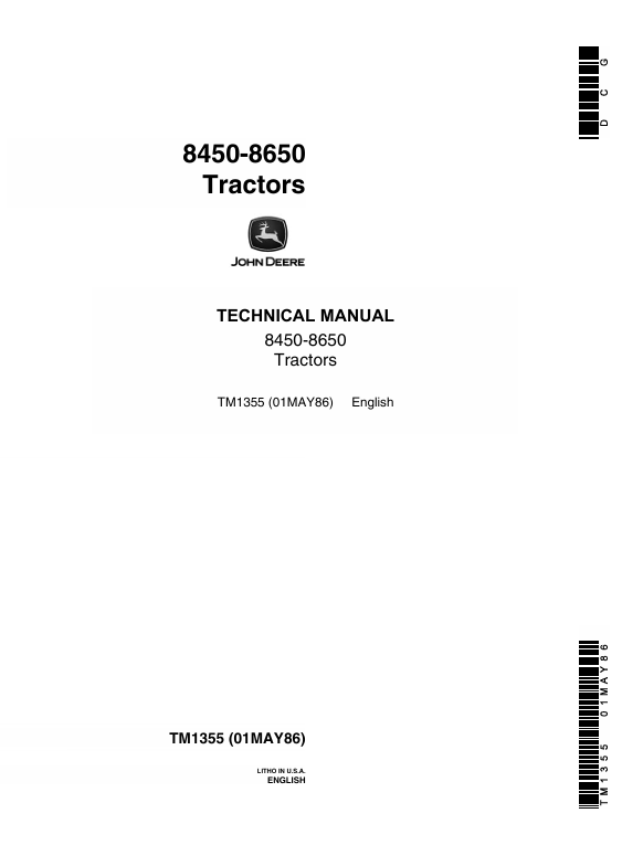 John Deere 8450 & 8650 Tractor Technical Manual TM1355 PDF Download