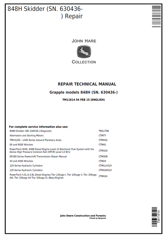 John Deere 848H Skidder Repair Technical Manual (TM11814)