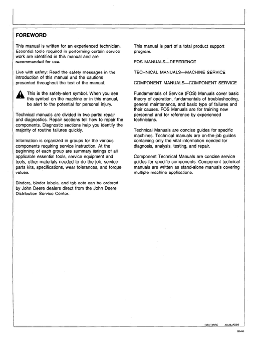 John Deere 84 Loader TM1397 Diagnostic & Test Manual