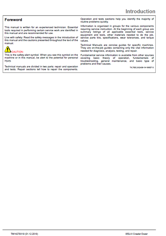 John Deere 850J-II Crawler Bulldozer Technical Service Manual TM14278X19