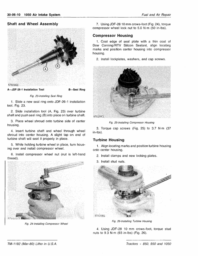 John Deere 850, 900HC, 950, 1050 Technical Service Manual Download