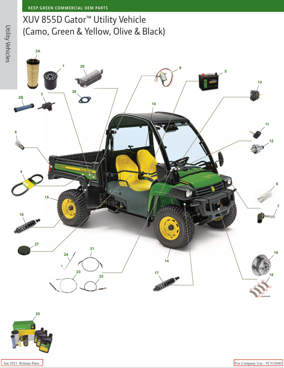 John Deere 855D XUV Gator Diesel Parts Manual PC9959 Download