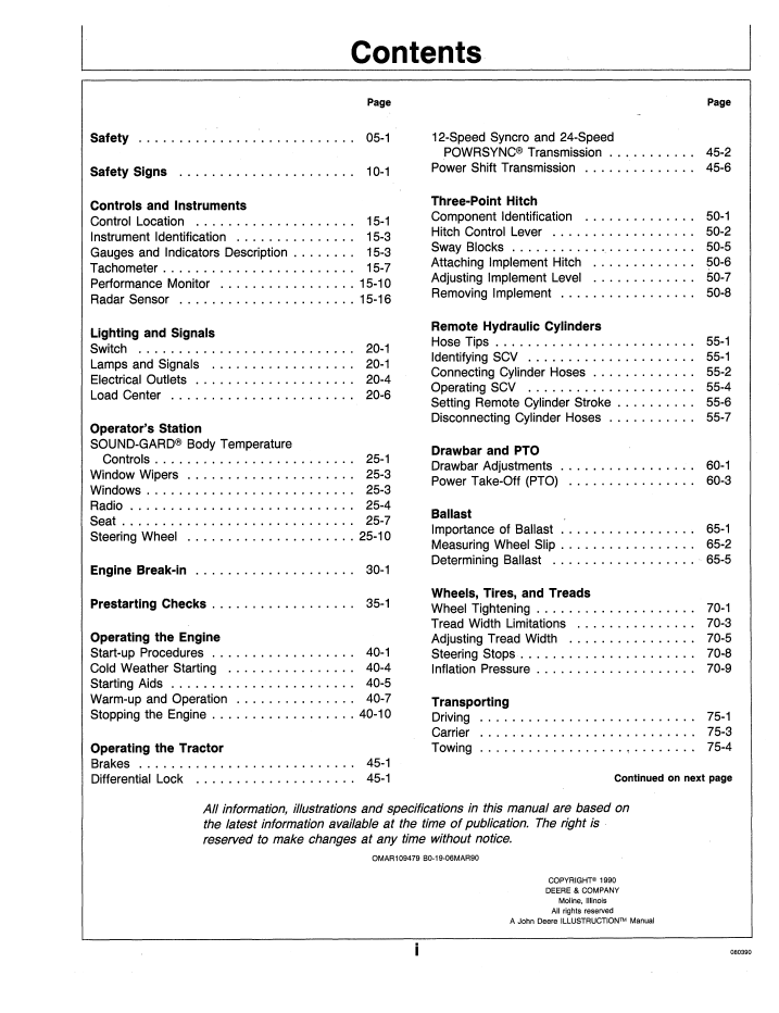 John Deere 8560-8960 Four Wheel Drive Tractor Operator Manual Download
