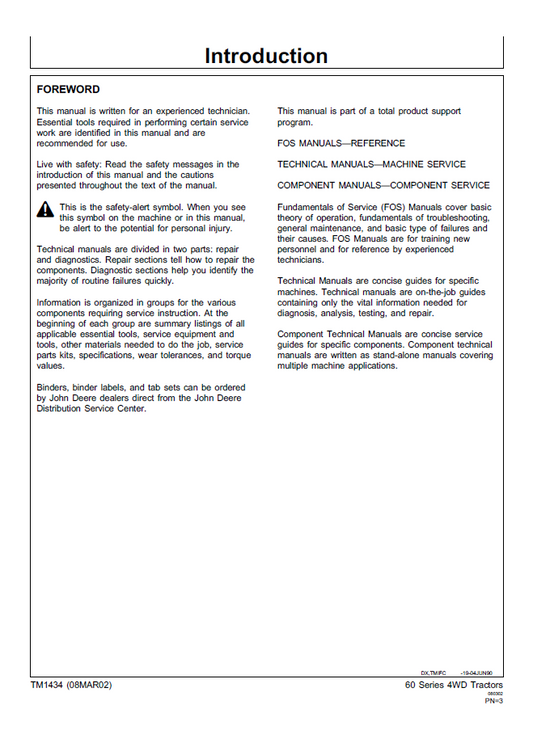 John Deere 8560-8960 Tractor TM1434 Diagnostic Technical Manual