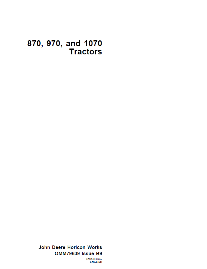 John Deere 870 970 1070 Tractor Operator Manual PDF OMM79639