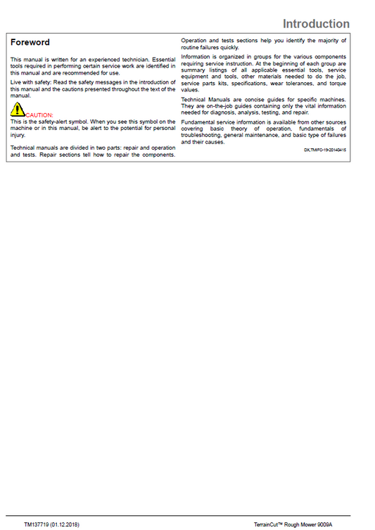 John Deere 9009A TerrainCut Mower TM137719 Repair Service Manual