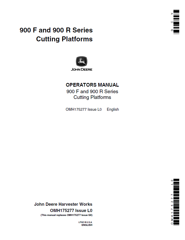 John Deere 900 F and 900 R Series Cutting Platform Operator Manual (OMH175277)