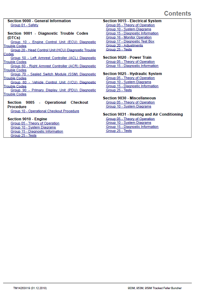 John Deere 903M 953M 959M Feller Buncher Workshop Manual PDF