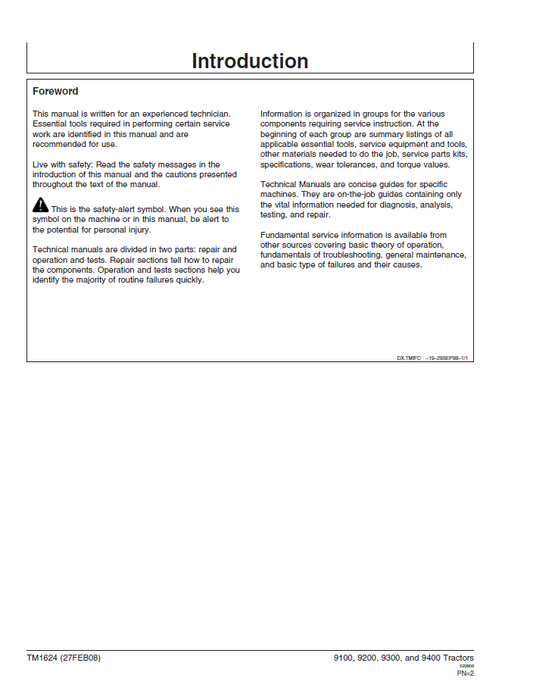 John Deere 9100-9400 Tractor TM1624 Diagnostic Technical Guide