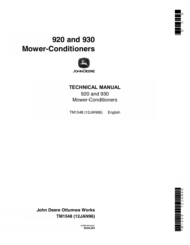 John Deere 920 & 930 Mower-Conditioner Technical Manual TM1548