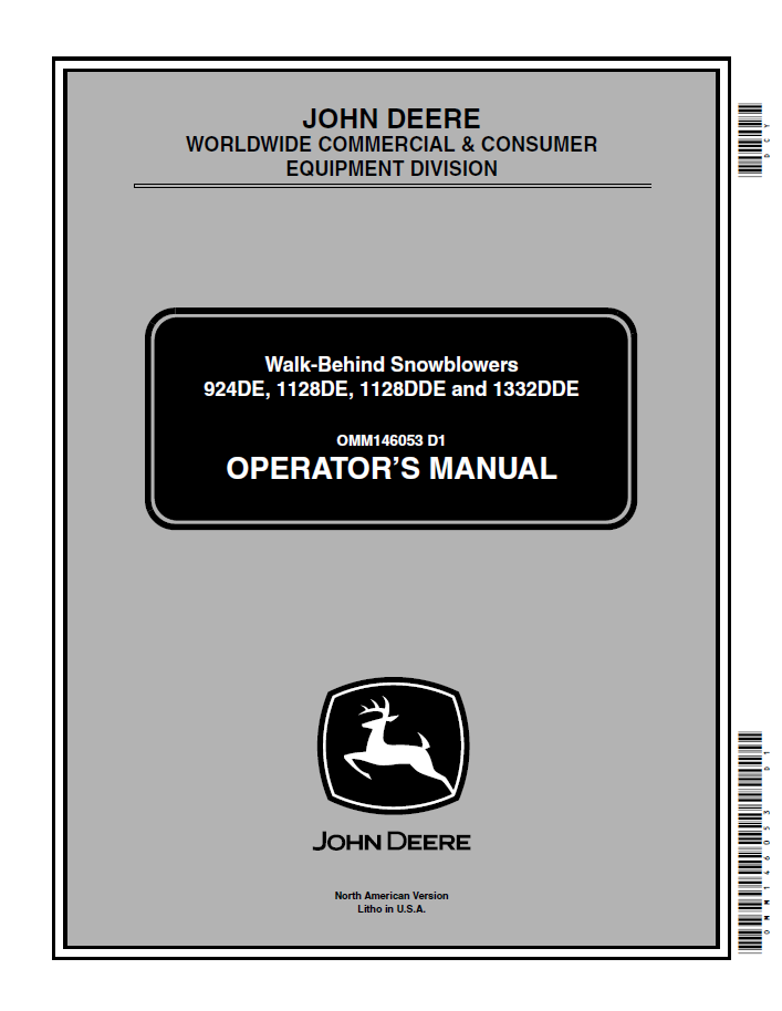 John Deere 924DE 1128DE 1128DDE 1332DDE Snowblower Manual OMM146053 PDF