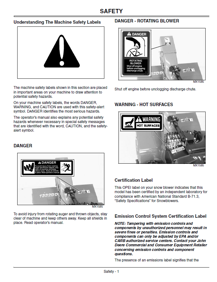 John Deere 924DE Series Snowblower Owner Guide Manual Download