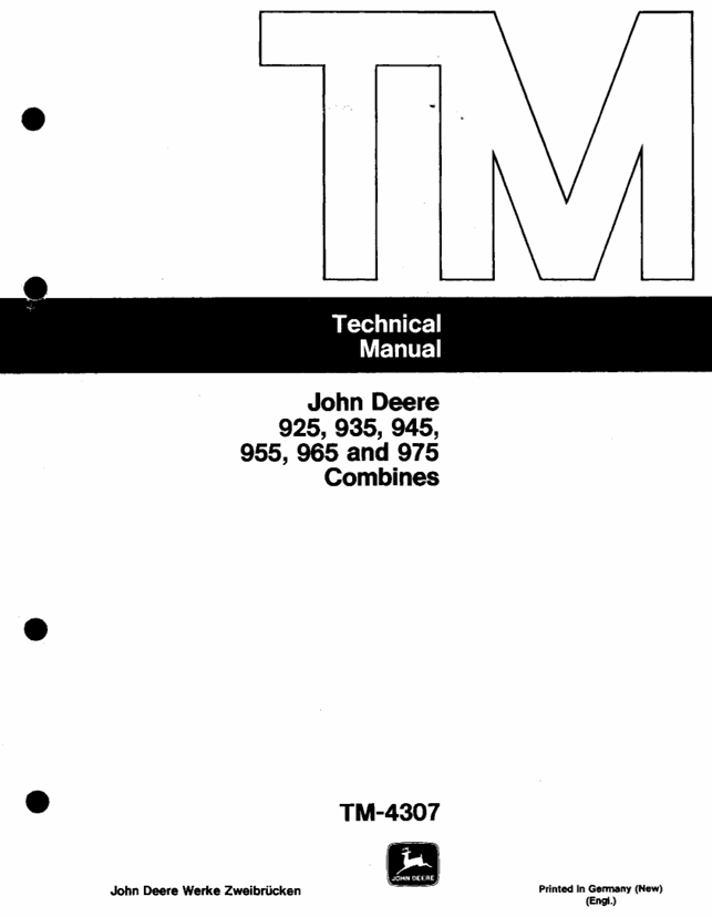 John Deere 925 935 945 955 965 975 Combine Technical Manual TM4307