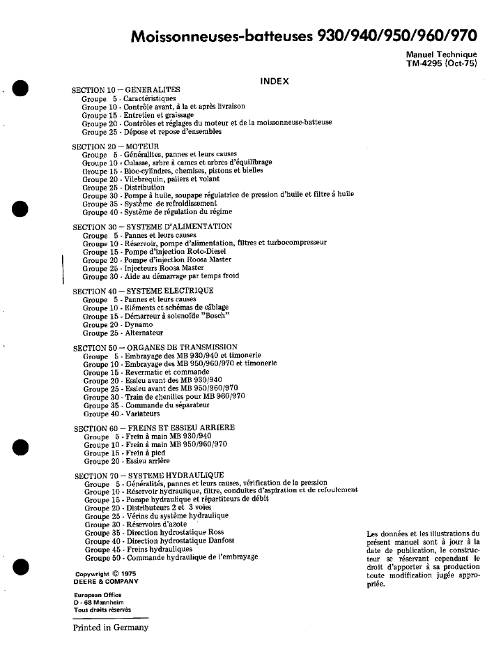 John Deere 930-970 Combine Service Repair Technical Manual TM4295