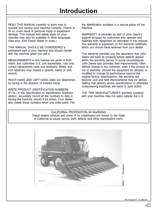 John Deere 9410-9610 Combine OMH167086 Operation Guide