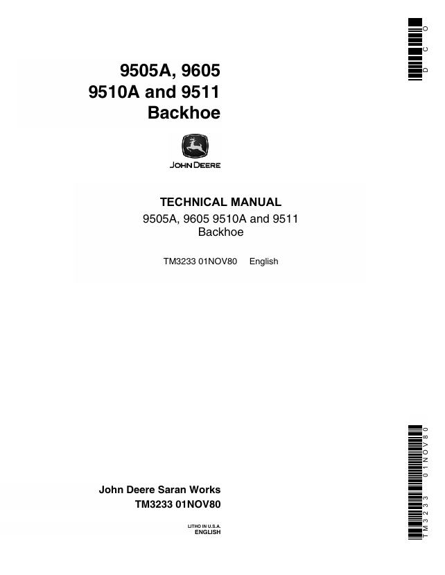 John Deere 9505A 9605 9510A 9511 Backhoe Technical Manual TM3233