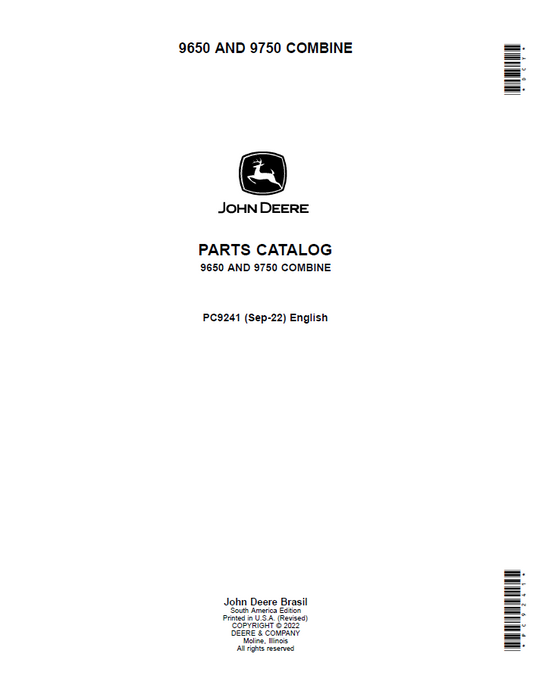 John Deere 9650 & 9750 Combine Parts Catalogue & Book (PC9241)
