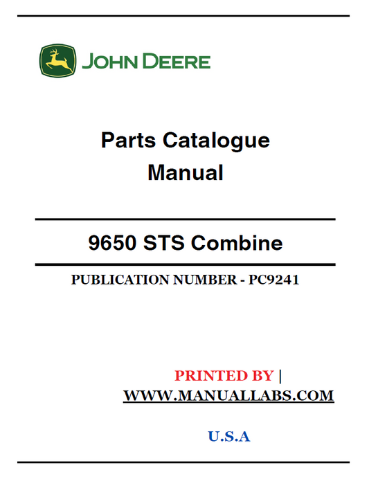 John Deere 9650 STS Combine Parts Catalogue & Book (PC9241)