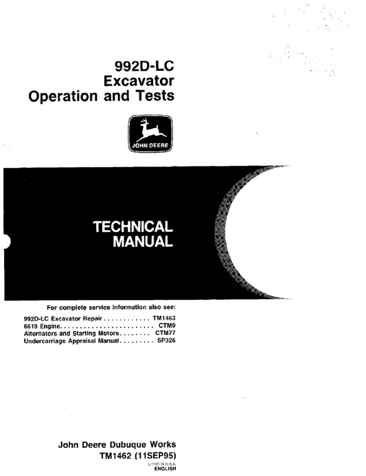 John Deere 992D-LC Excavator TM1462 Operation & Test Manual PDF