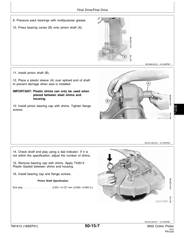 John Deere 9935 Cotton Picker Maintenance Manual Download TM1613