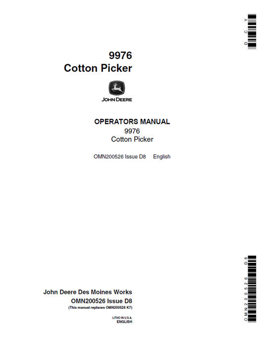 John Deere 9976 Cotton Picker Owner & Operator Manual (OMN200526)