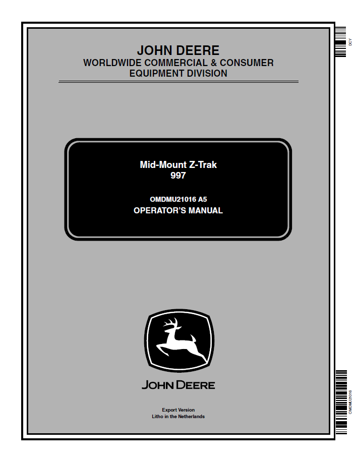 John Deere 997 Mid-Mount Z-Trak Operator Manual OMDMU21016 PDF