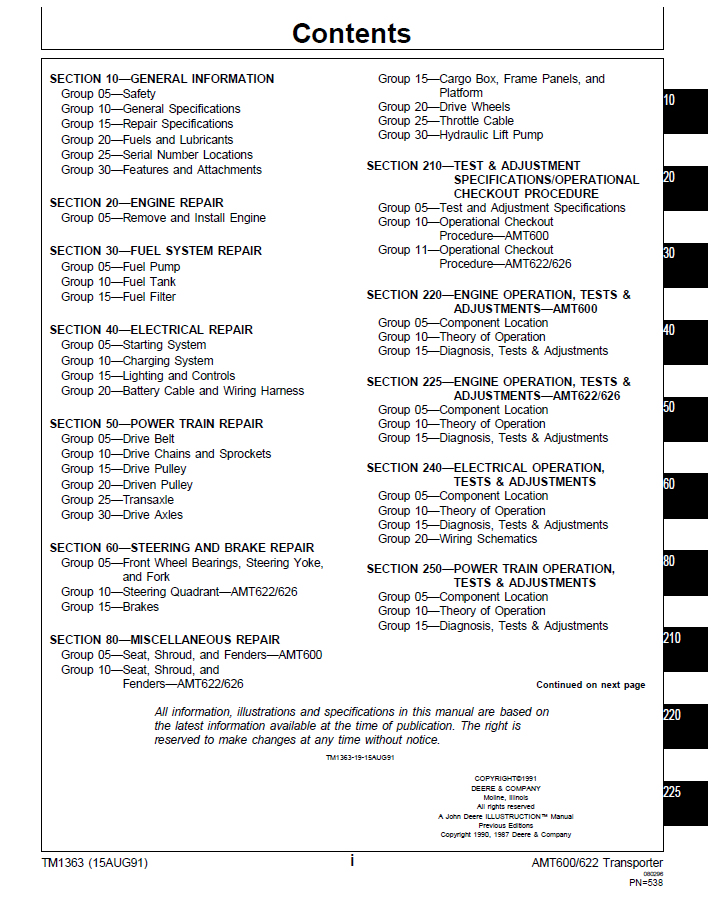 John Deere AMT600 AMT622 AMT626 Service & Workshop Manual TM1363