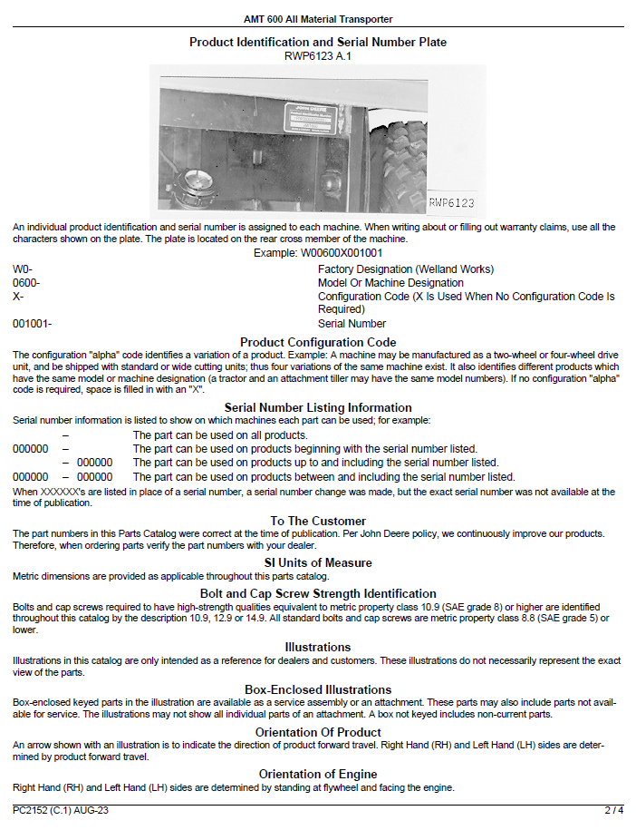 John Deere AMT 600 Material Transport Vehicle User Manual PDF Handbook